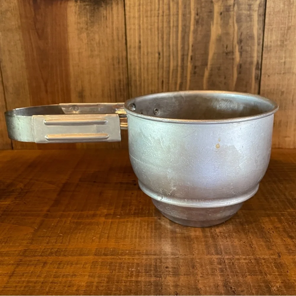 Vtg  Tin Flour Sifter Foley Hand Squeeze Kitchen Collectible One Hand Easy Use